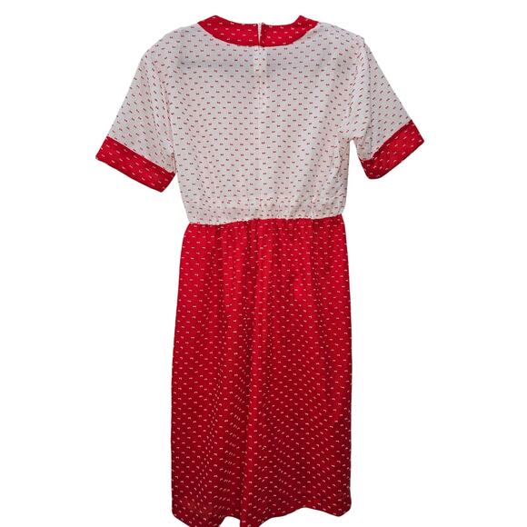 Red & White Prairie Midi Dress with Rose Appliqué – Size M/L (Handmade) - Picture 10 of 16